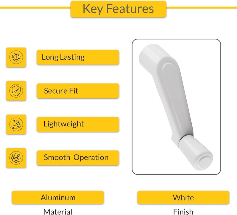 Brixwell Crank Handle White Aluminum 3/8 Inch Spline, 2-11/16 Inch Length, 1-1/2 Inch Height, 9/16 Inch Knob Diameter, Durable Window Hardware Replacement for Smooth Operation and Secure Connection - Image 3